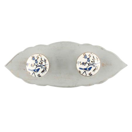 Blue Bird Golden Berry Ceramic Hook in Grey Wood